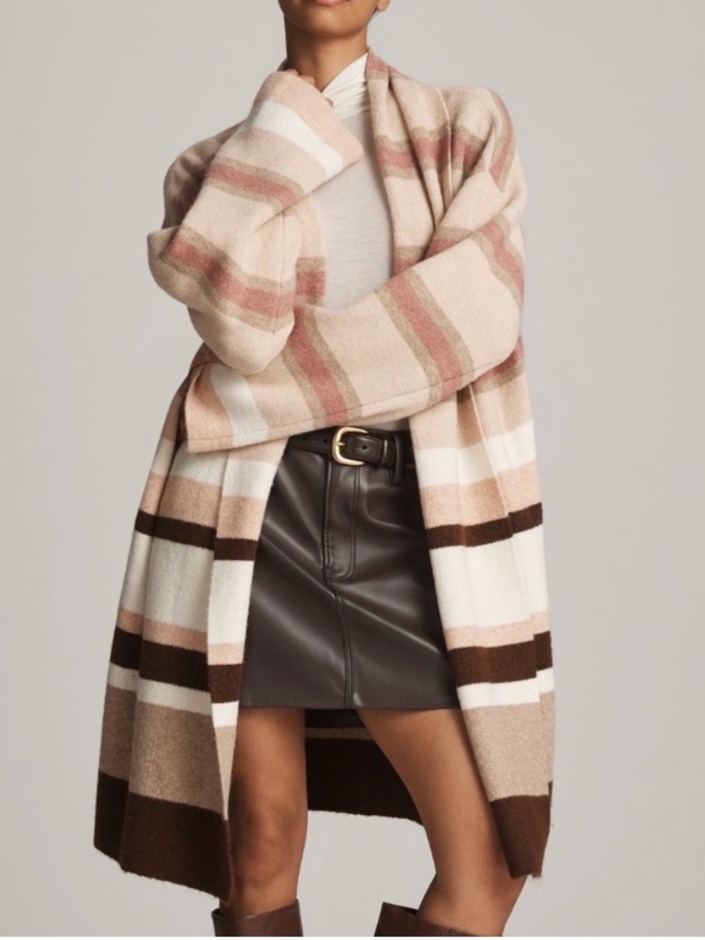 Anthropologie One Size Striped Open Cardigan in Blush, Cream & Brown